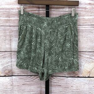 Three Dots Green Printed Beachy Leaves Pull On High Waisted Shorts Size L